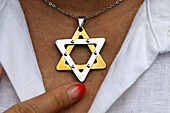 Woman wearing a Star of David (Jewish Star) pendant, Vietnam, Indochina, Southeast Asia, Asia