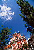 Slovenia, Preseren Square; Ljubljana, Tilted Angle View Of Franciscan Church