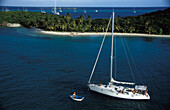 Sailboat Passing By Island, Aerial View