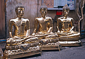 Three Golden Buddha Statues Lined Up