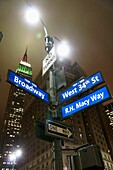 Street Signs Beneath Empire State Building In Midtown Manhattan
