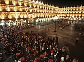 High Angle View Of Crowds In Plaza Major At Night