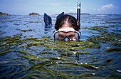Person Snorkeling Amongst Seaweed