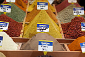 Turkey, Eminonu; Istanbul, Close Up, Spices in Egyptian Bazaar