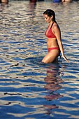 Young Woman Wearing Bikini In Swimming Pool, Mayan Riviera,Yucatan Peninsular,Quintana Roo State,Mexico