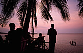 Silhouette Of People Relaxing Under Palm Tree At Dusk,Koh Samui,Thailand