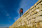 Hiker On Hadrian's Wall Near Housesteads, Northumerland,England,Uk