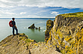 Ein Wanderer blickt von Cape Split aus über die Bay Of Fundy; Nova Scotia, Kanada