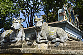 Statues Of Sacred Cows On Hindu Temple; Tenkasi, Tamil Nadu, India