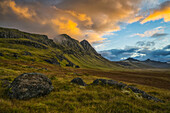 Sunset Over The Mountains Of The Strandir Coast; West Fjords, Iceland