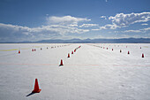 Staging lanes at starting line on Bonneville Salt Flats of Bonneville Speed Week 2017; Wendover, Utah, United States of America