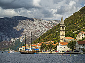 Buildings and boats along the Bay of Kotor; Perast, Kotor, Montenegro