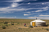 Ger in der Wüste Gobi; Ulaanbattar, Ulaanbaatar, Mongolei.