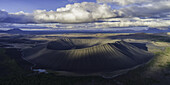 Panoramic image of an extinct volcano in the Lake Myvatn region; Iceland