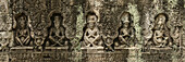 Panorama of five seated figures in bas-relief, Preah Khan, Angkor Wat; Siem Reap, Siem Reap Province, Cambodia