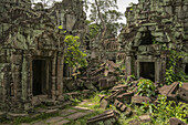 Piles of rubble lie between temple doorways, Preah Khan, Angkor Wat; Siem Reap, Siem Reap Province, Cambodia