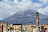 View of Mount Vesuvius from Pompeii; Naples, Italy