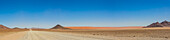 Fahren auf einer langen trockenen Straße, Namib-Wüste; Namibia
