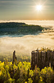 Sunrise over a misty, foggy valley in the Canadian Shield; Dorian, Ontario, Canada