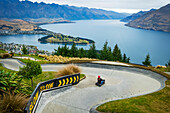 The famed luge that sits with a view over Lake Wakatipu and Queenstown city; Queenstown, Otago, New Zealand