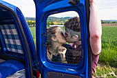 A quick rest stop along the road in Czech Republic. A couple take a moment to kiss; Czech Republic