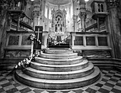 Black and white image of the interior of the Cathedral of St. James; Sibenik, Croatia