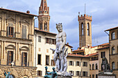 The Fountain of Neptune in the middle of Piazza della Signoria in front of the Palazzo Vecchio in the Old Quarter; Florence, Tuscany, Italy