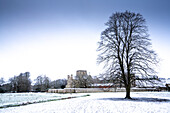 The Hospital of St Cross and Almshouse of Noble Poverty and the surrounding winter landscape; Winchester, Hampshire, England