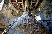 Internal kitchen chimney in tower of Cetatea Bethlen Medieval Castle in Racos; Racos, Transylvania, Romania