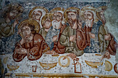 Saint Emeric Roman Catholic Church, with thirteenth century mural of the Last Supper, Ghelinta, near Zabola Estate; Ghelinta, Covasna County, Transylvania, Romania