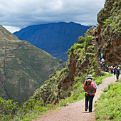People On Path To Stairway At Archaeological Park Of Pisac; Pisac Peru