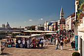 Street Vendors Along The Waterfront; Venice Italy
