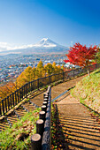 View Of Mount Fuji And Fujiyoshida City From A Park; Fujiyoshida Honshu Japan