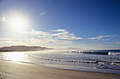 Mexico, Sunshine on coastline at popular surf spot; Los Cerritos beach