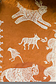 India, Close up of local artwork in Ranthambore National Park; Rajasthan