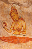 Sri Lanka, Ancient painting on cave wall; Sigiriya Rock
