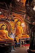 Sri Lanka, Colombo, Buddha-Statuen in Innenschreinen; Gangaramaya-Tempel