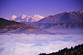 Nepal, Distant view of central Himalayas; Nagarkot