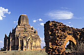 Burma (Myanmar), Old Tayokpye temple and wall in foreground; Bagan