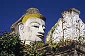Birma (Myanmar), Nahaufnahme des kolossalen Kopfes einer Buddha-Statue; Mandalay