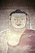 Burma (Myanmar), Bagan, Sulamani Temple Interior, Painted Frescoe Of Buddha On Wall.