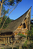 Indonesia, Sumatra, Toba Lake, Outside View Of Traditional Batik House