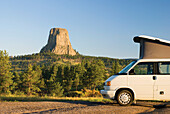 Camper Van At Devils Tower National Monument; Wyoming United States Of America