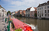 Buildings Along The Riverside And A Boat Mooring; Ghent Oost-Vlaanderen Belgium