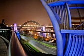 The City And River Tyne Illuminated At Night; Newcastle Northumberland England