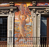 Murals On A Facade Of A Building In Plaza Mayor; Madrid Spain