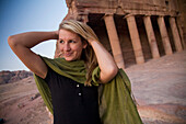 A Woman Tourist Visits The Nabatean Ruins; Petra Jordan