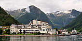 Kvikne's Hotel Along Sogneford With Mountains In The Background; Balestrand Sogn Norway
