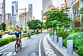 West Side Bicycle Lanes and Cityscape, New York City, New York, USA