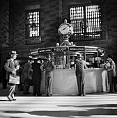 Group of People gathered around Information Booth, Main Concourse, Grand Central Terminal, New York City, New York, USA, John Collier, Jr., U.S. Office of War Information/U.S. Farm Security Administration, October 1941